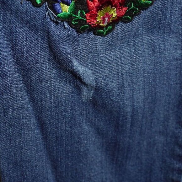 Womens‎ 18 UPCYCLED Flowers Boho Bug Punk Tall Boyfriend Straight Leg Blue Jeans - Picture 10 of 10
